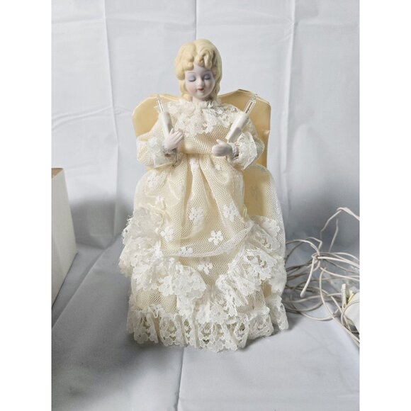 Vintage Angel Tree Topper Porcelain Head 10 Light Taiwan 72" Cord MCM Christmas - Picture 1 of 9